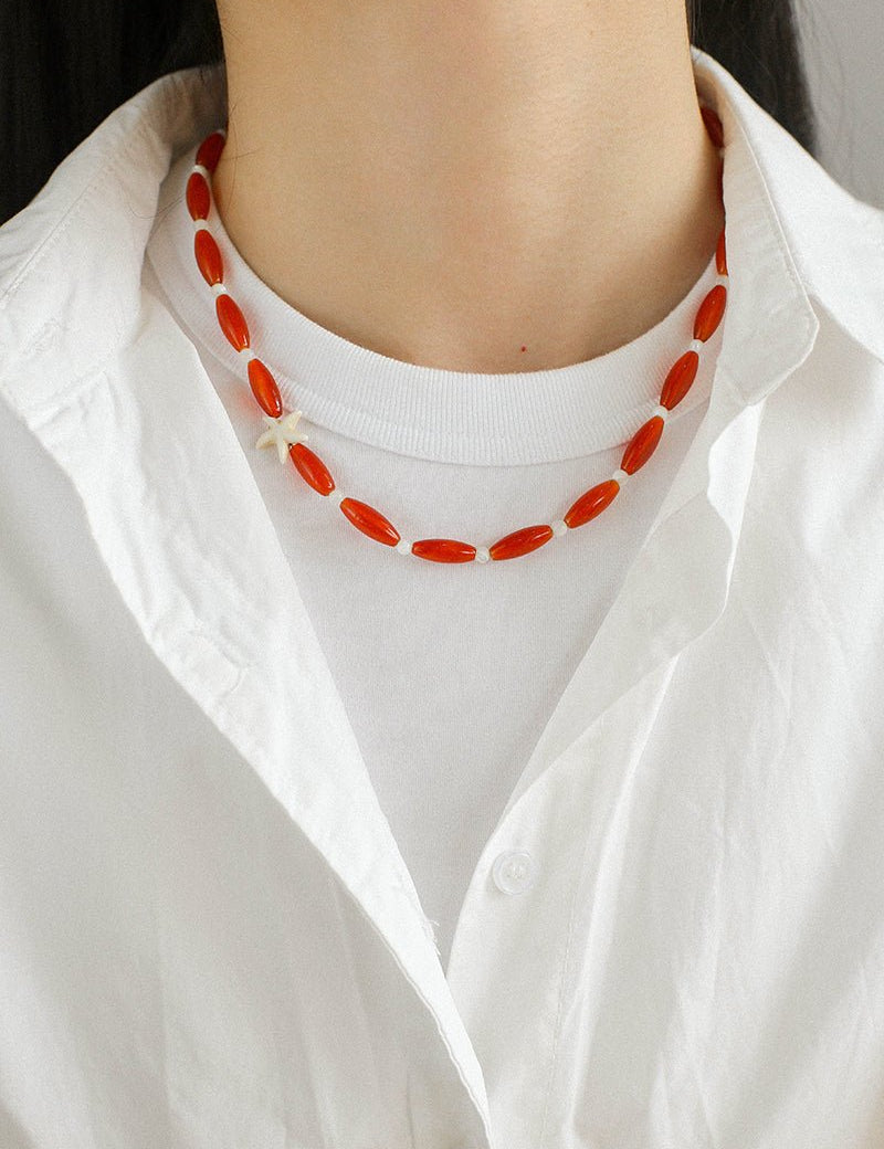 Red Agate Starfish Beaded Necklace GEMBEA JEWELRY