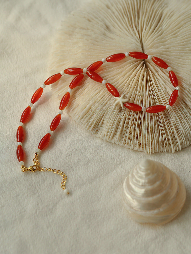 Red Agate Starfish Beaded Necklace GEMBEA JEWELRY
