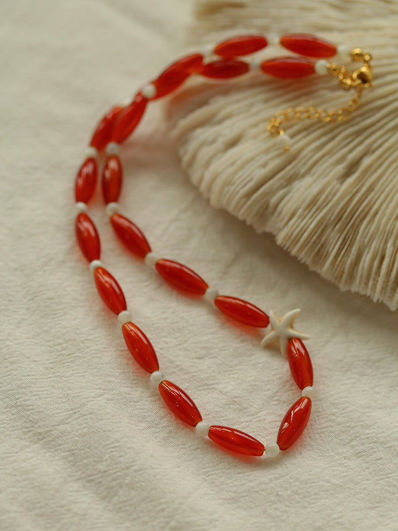Red Agate Starfish Beaded Necklace GEMBEA JEWELRY