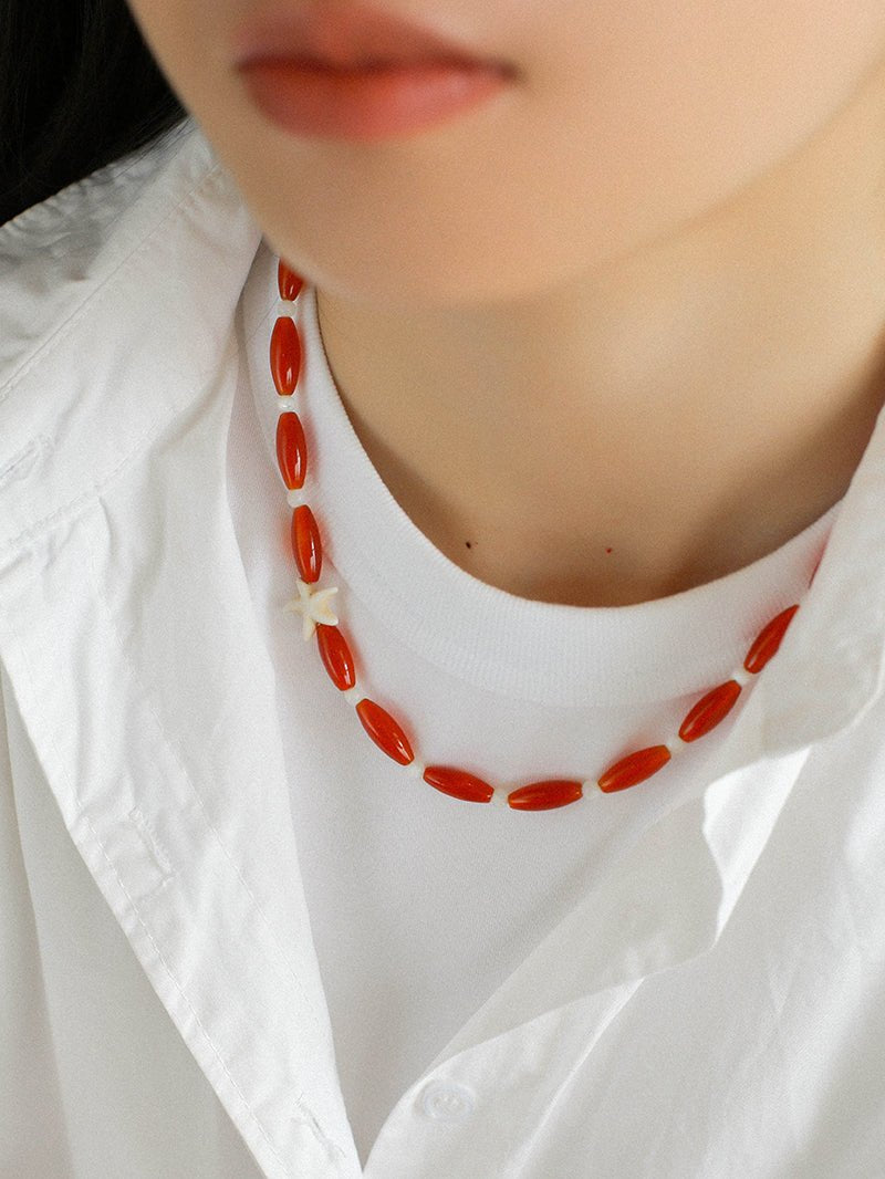 Red Agate Starfish Beaded Necklace GEMBEA JEWELRY