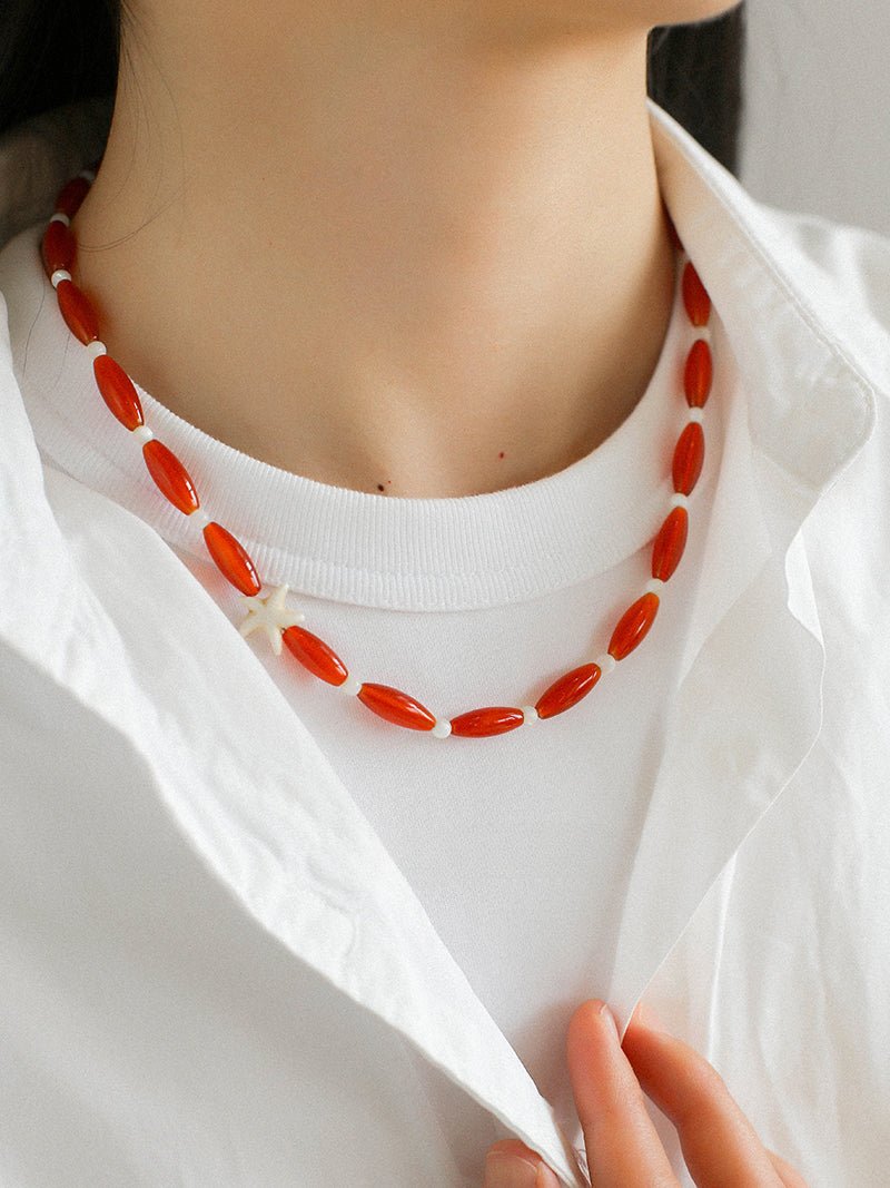 Red Agate Starfish Beaded Necklace GEMBEA JEWELRY