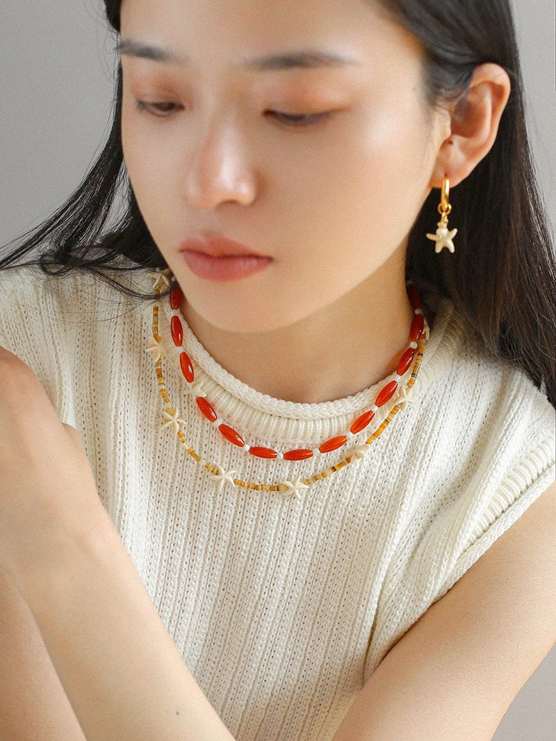 Red Agate Starfish Beaded Necklace GEMBEA JEWELRY