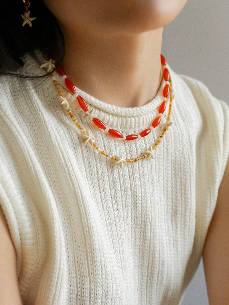 Red Agate Starfish Beaded Necklace GEMBEA JEWELRY