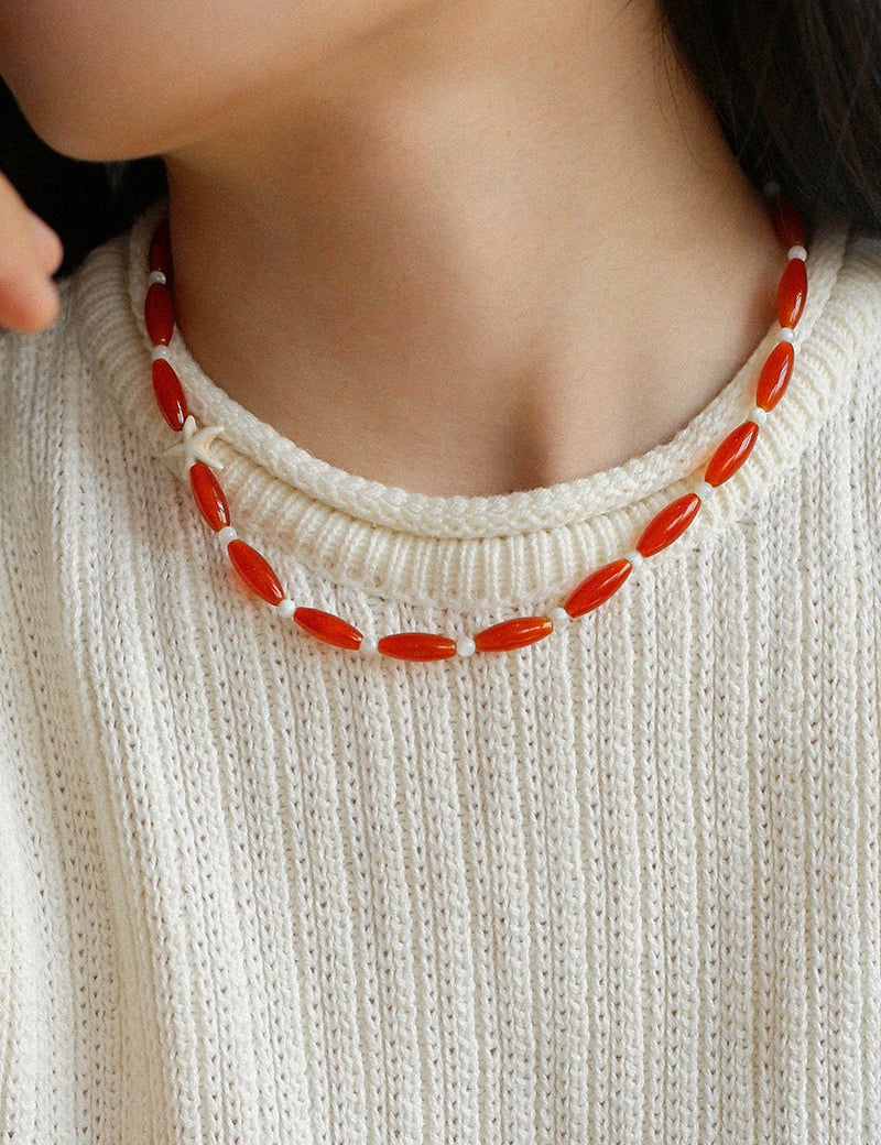 Red Agate Starfish Beaded Necklace GEMBEA JEWELRY