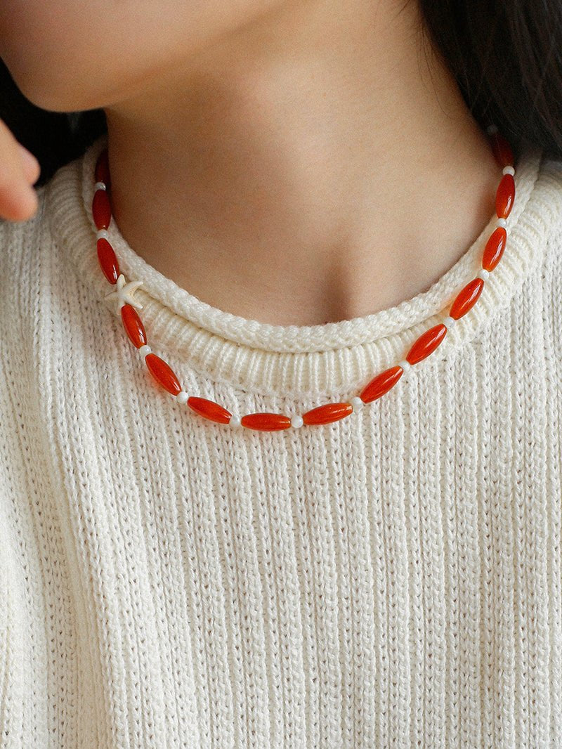Red Agate Starfish Beaded Necklace GEMBEA JEWELRY