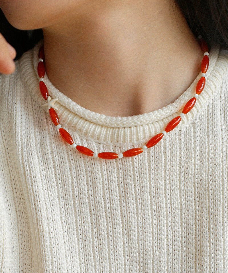Red Agate Starfish Beaded Necklace GEMBEA JEWELRY