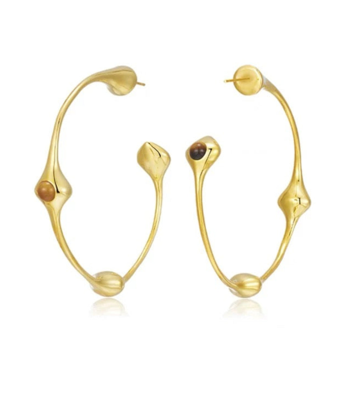 Red Agate Tiger Eye Stone Metal Hoop Earrings gembea jewelry