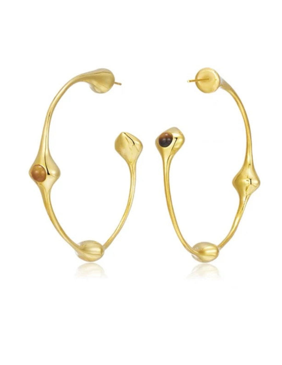 Red Agate Tiger Eye Stone Metal Hoop Earrings gembea jewelry