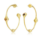 Red Agate Tiger Eye Stone Metal Hoop Earrings gembea jewelry