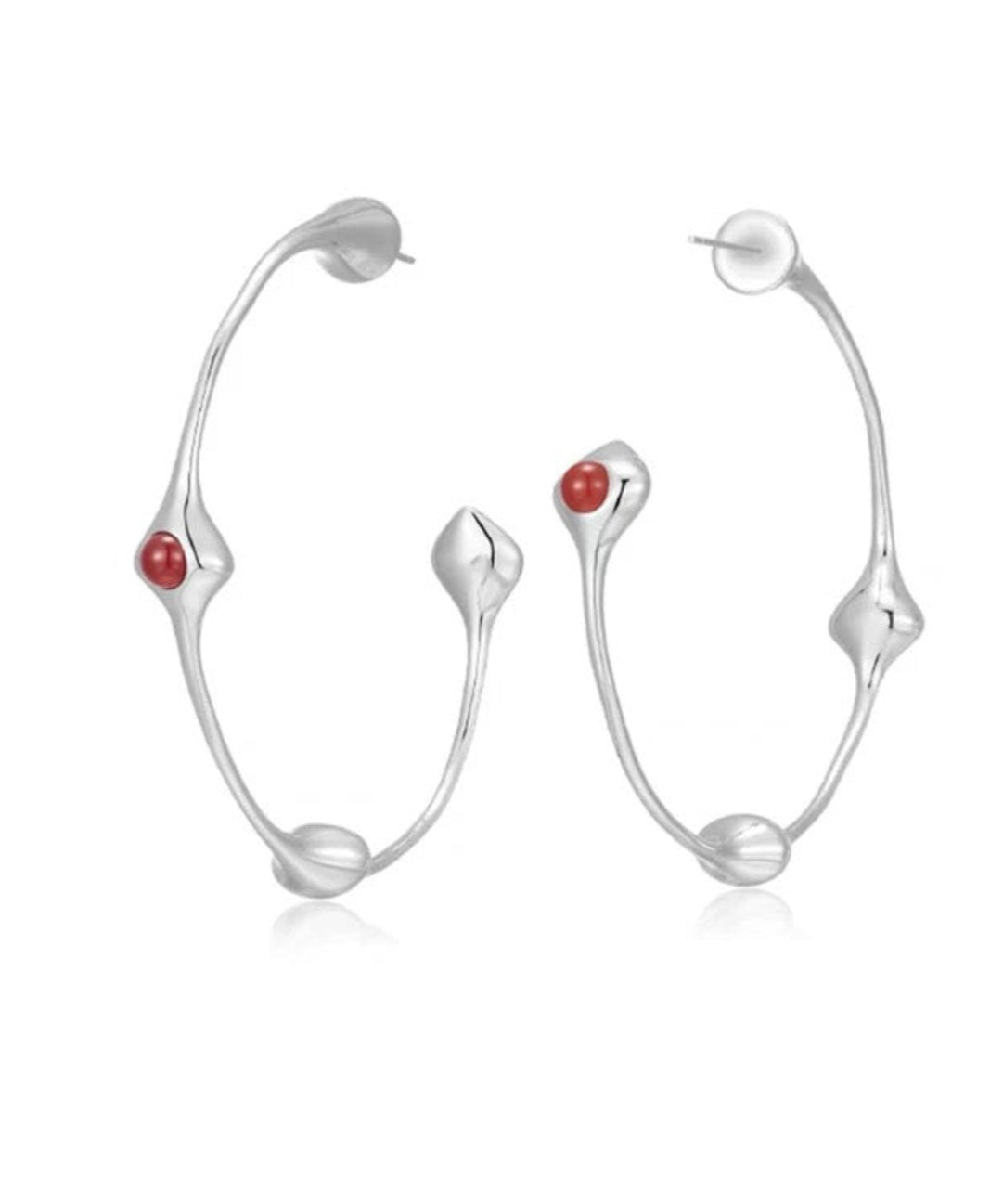 Red Agate Tiger Eye Stone Metal Hoop Earrings gembea jewelry