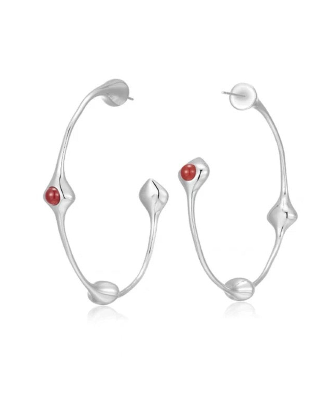 Red Agate Tiger Eye Stone Metal Hoop Earrings gembea jewelry