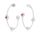 Red Agate Tiger Eye Stone Metal Hoop Earrings gembea jewelry