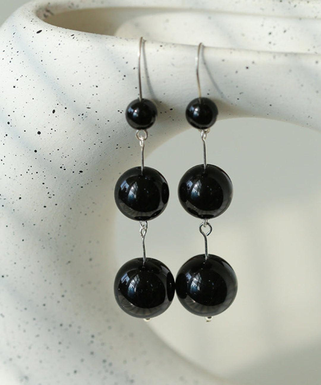 Red and Black Agate S925 Silver Hook Earrings - Gembea Jewelry