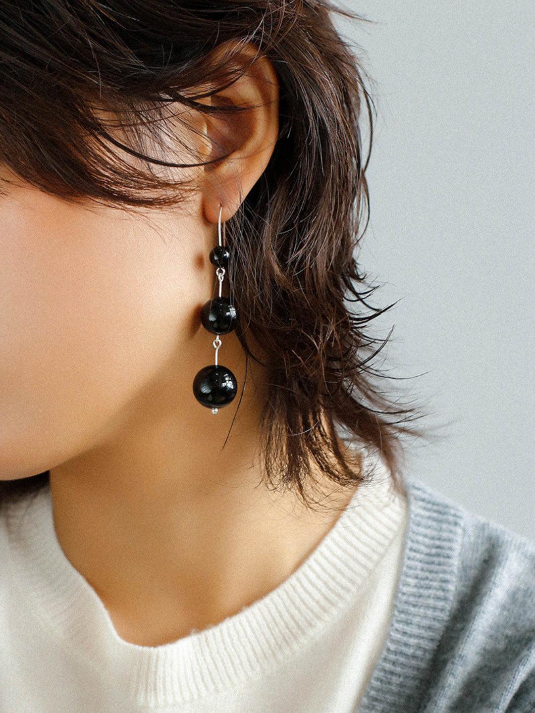 Red and Black Agate S925 Silver Hook Earrings - Gembea Jewelry