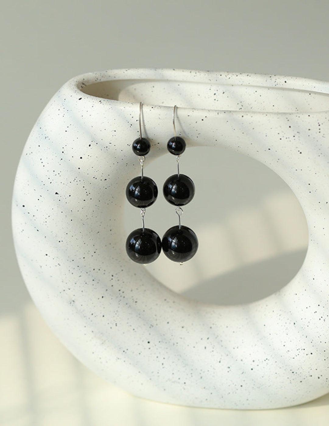 Red and Black Agate S925 Silver Hook Earrings - Gembea Jewelry