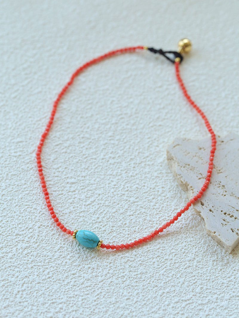 Red Gemstone Beads Turquoise Collar Necklace gembea jewelry