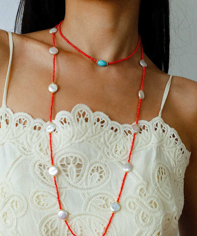 Red Gemstone Beads Turquoise Collar Necklace gembea jewelry