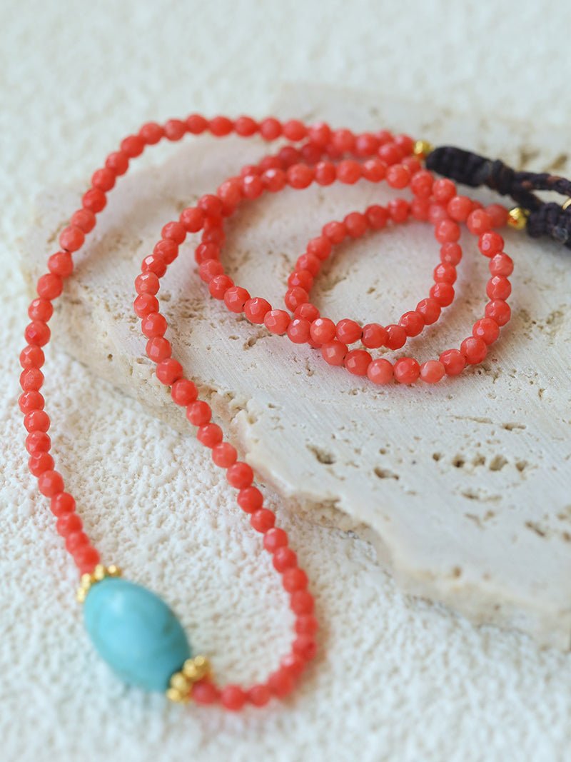 Red Gemstone Beads Turquoise Collar Necklace gembea jewelry