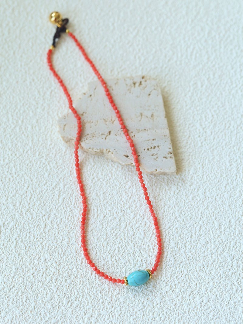 Red Gemstone Beads Turquoise Collar Necklace gembea jewelry