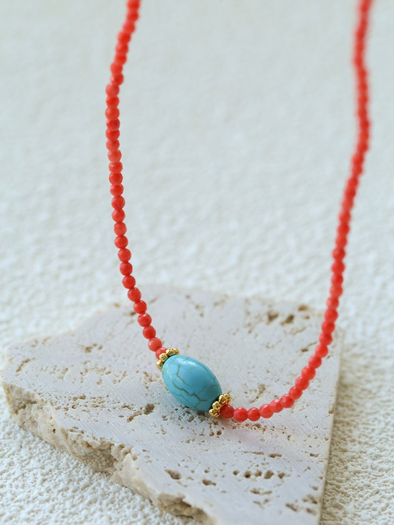 Red Gemstone Beads Turquoise Collar Necklace gembea jewelry