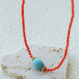 Red Gemstone Beads Turquoise Collar Necklace gembea jewelry
