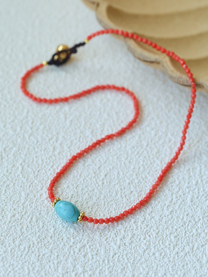 Red Gemstone Beads Turquoise Collar Necklace gembea jewelry