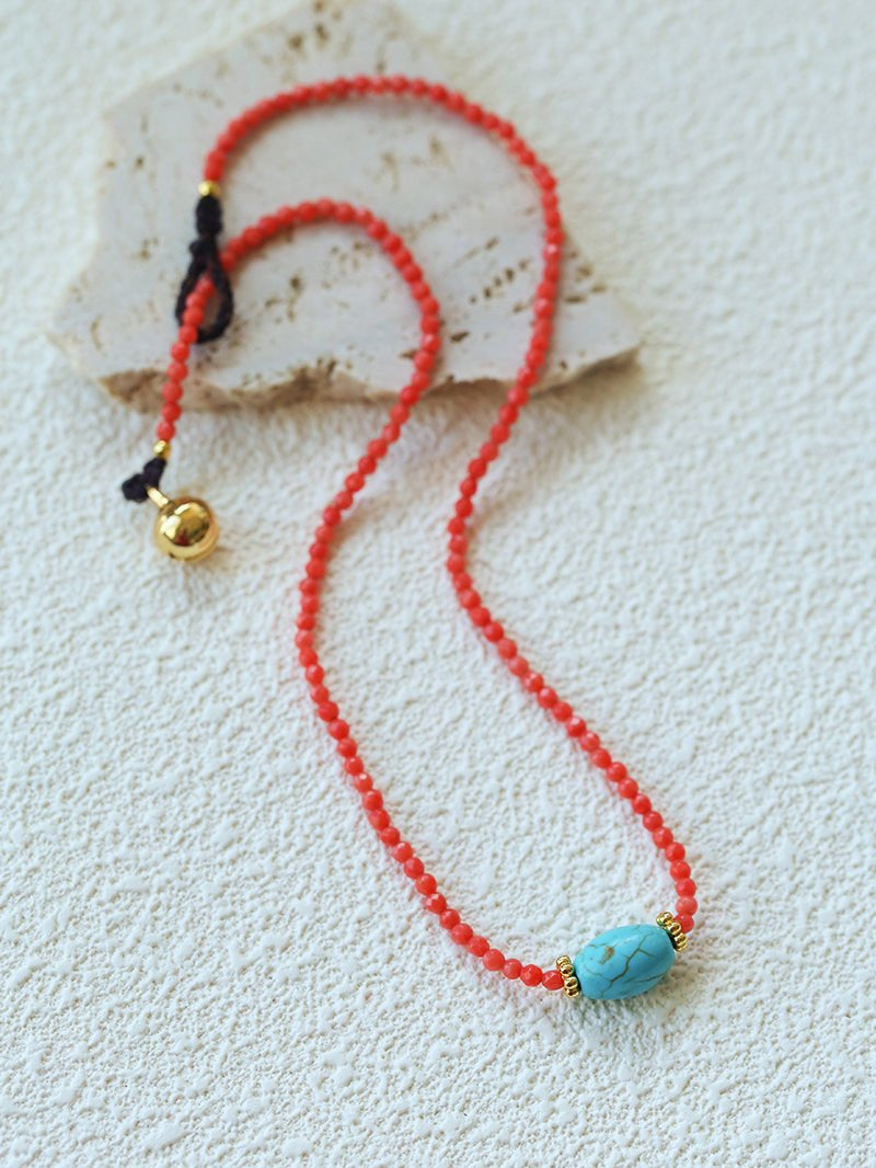 Red Gemstone Beads Turquoise Collar Necklace gembea jewelry