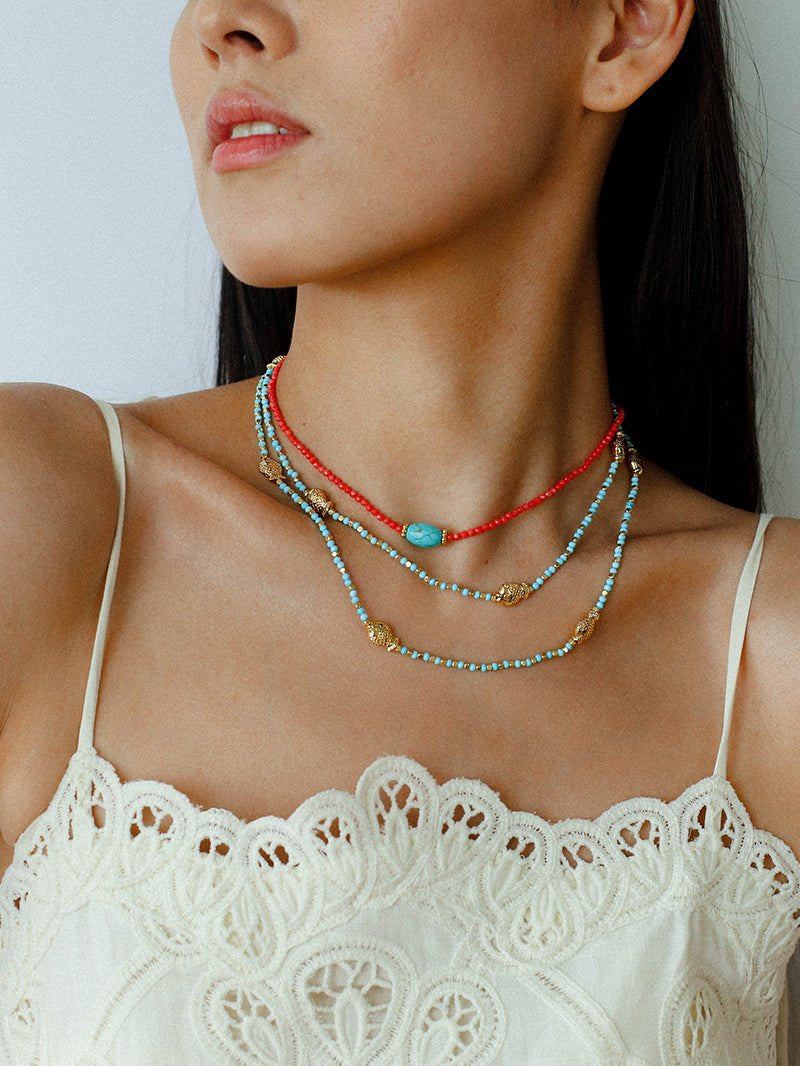 Red Gemstone Beads Turquoise Collar Necklace gembea jewelry