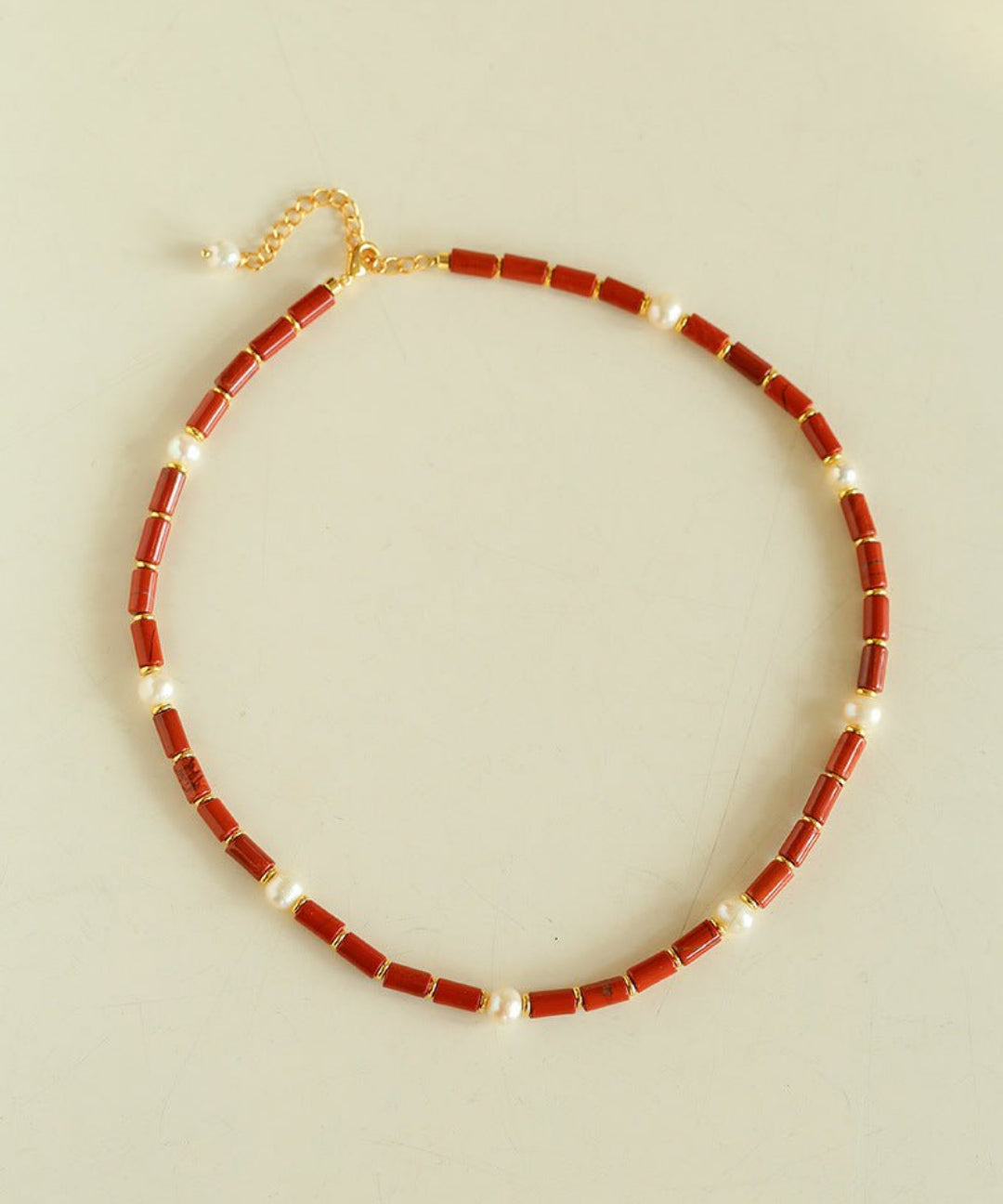 Red Stone Pearl Beaded Necklace gembea jewelry