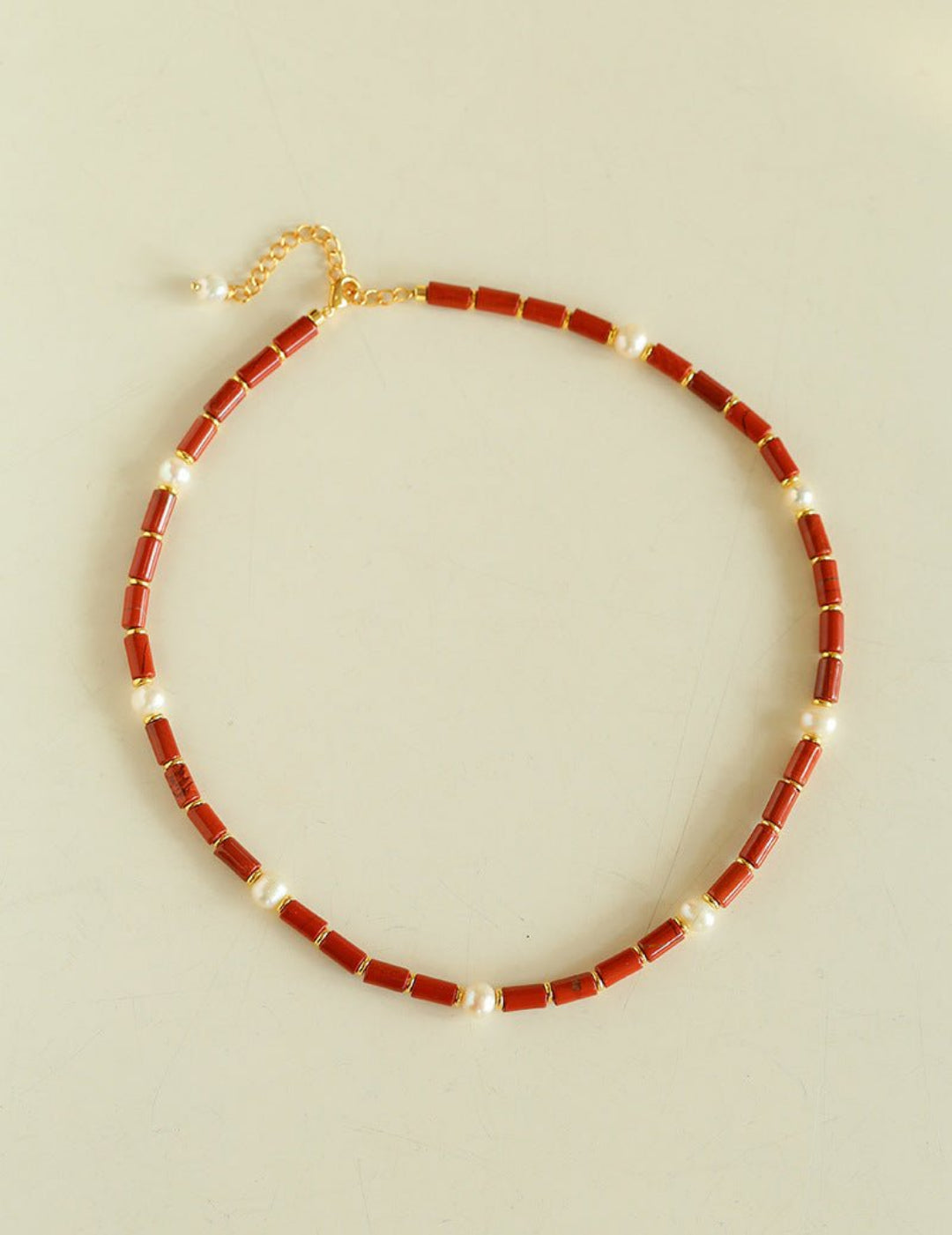 Red Stone Pearl Beaded Necklace gembea jewelry