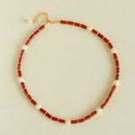 Red Stone Pearl Beaded Necklace gembea jewelry