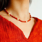 Red Stone Pearl Beaded Necklace gembea jewelry