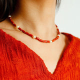 Red Stone Pearl Beaded Necklace gembea jewelry