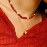 Red Stone Pearl Beaded Necklace gembea jewelry