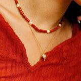Red Stone Pearl Beaded Necklace gembea jewelry