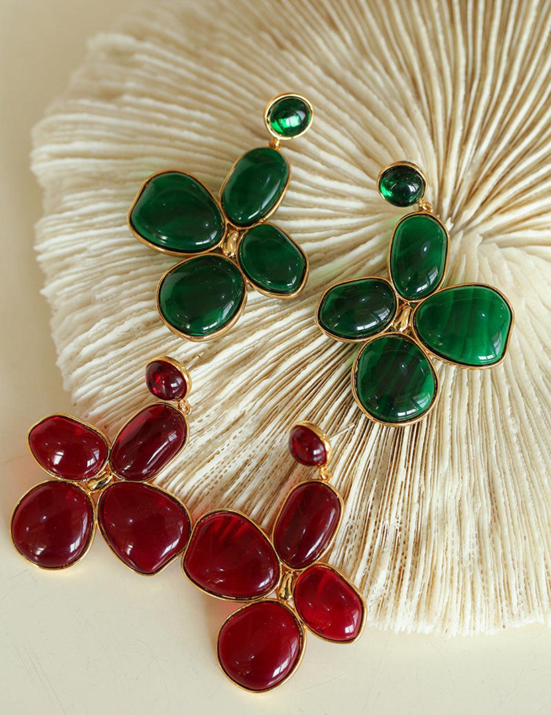 Red and Green Glazed Lilac Earrings - Gembea Jewelry