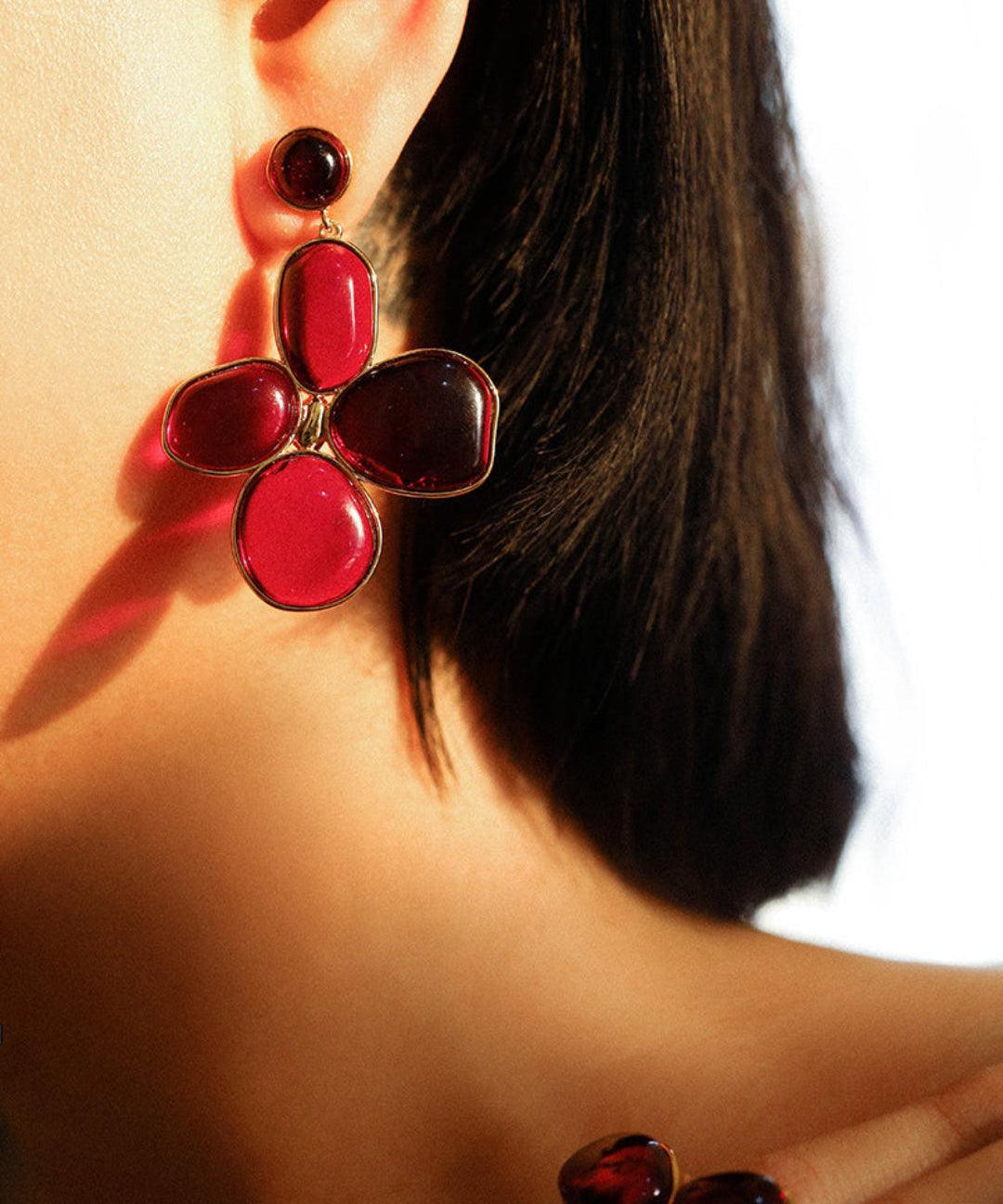Red and Green Glazed Lilac Earrings - Gembea Jewelry