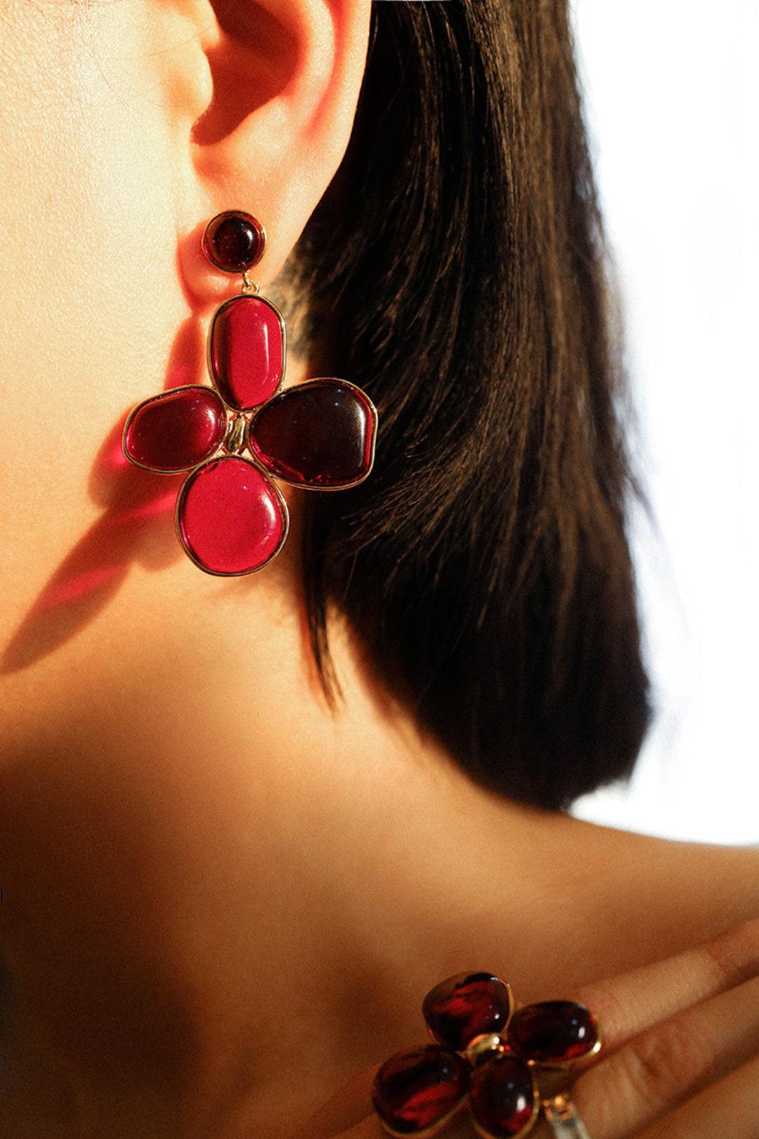 Red and Green Glazed Lilac Earrings - Gembea Jewelry