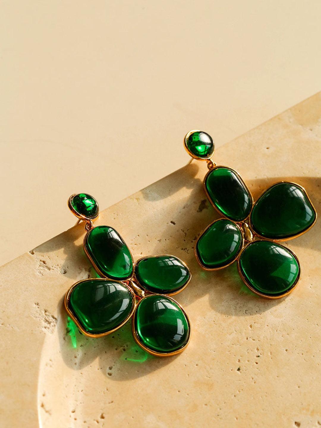 Red and Green Glazed Lilac Earrings - Gembea Jewelry