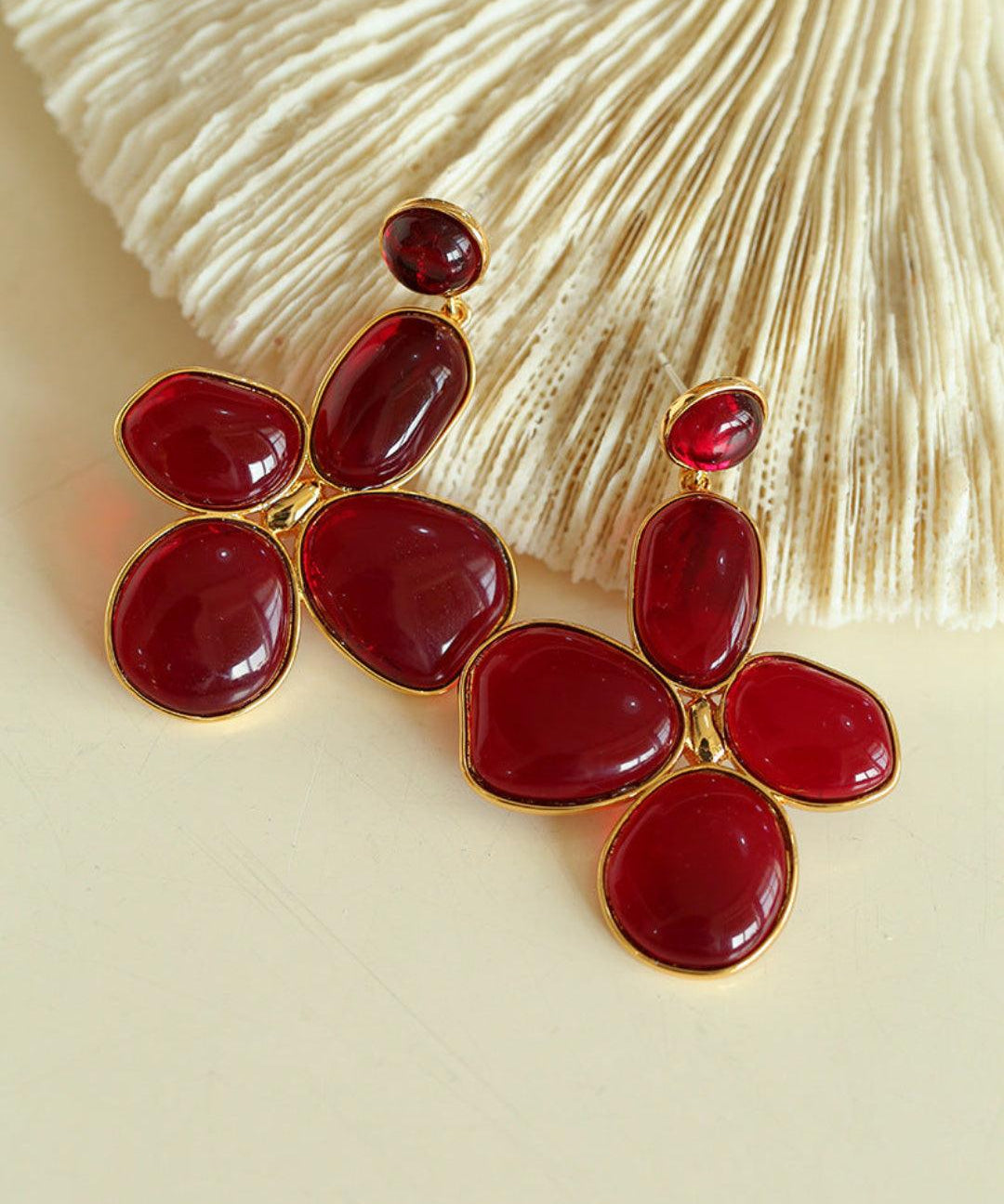 Red and Green Glazed Lilac Earrings - Gembea Jewelry
