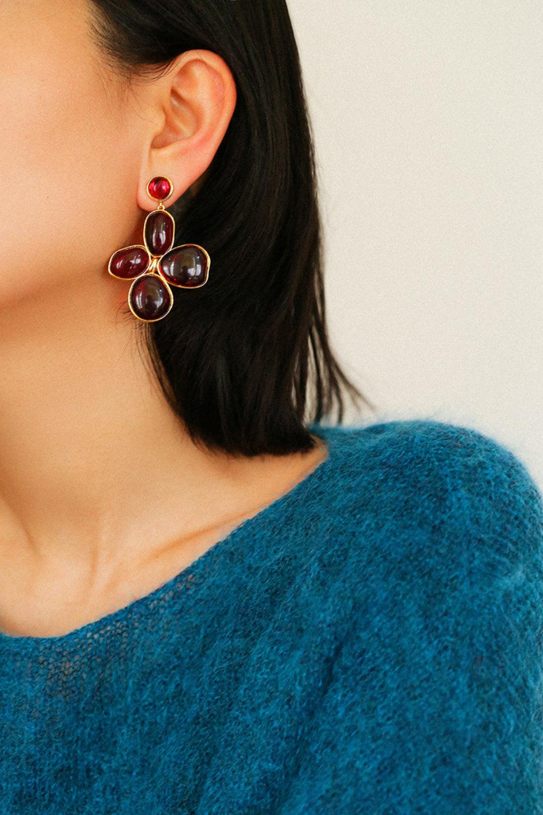 Red and Green Glazed Lilac Earrings - Gembea Jewelry