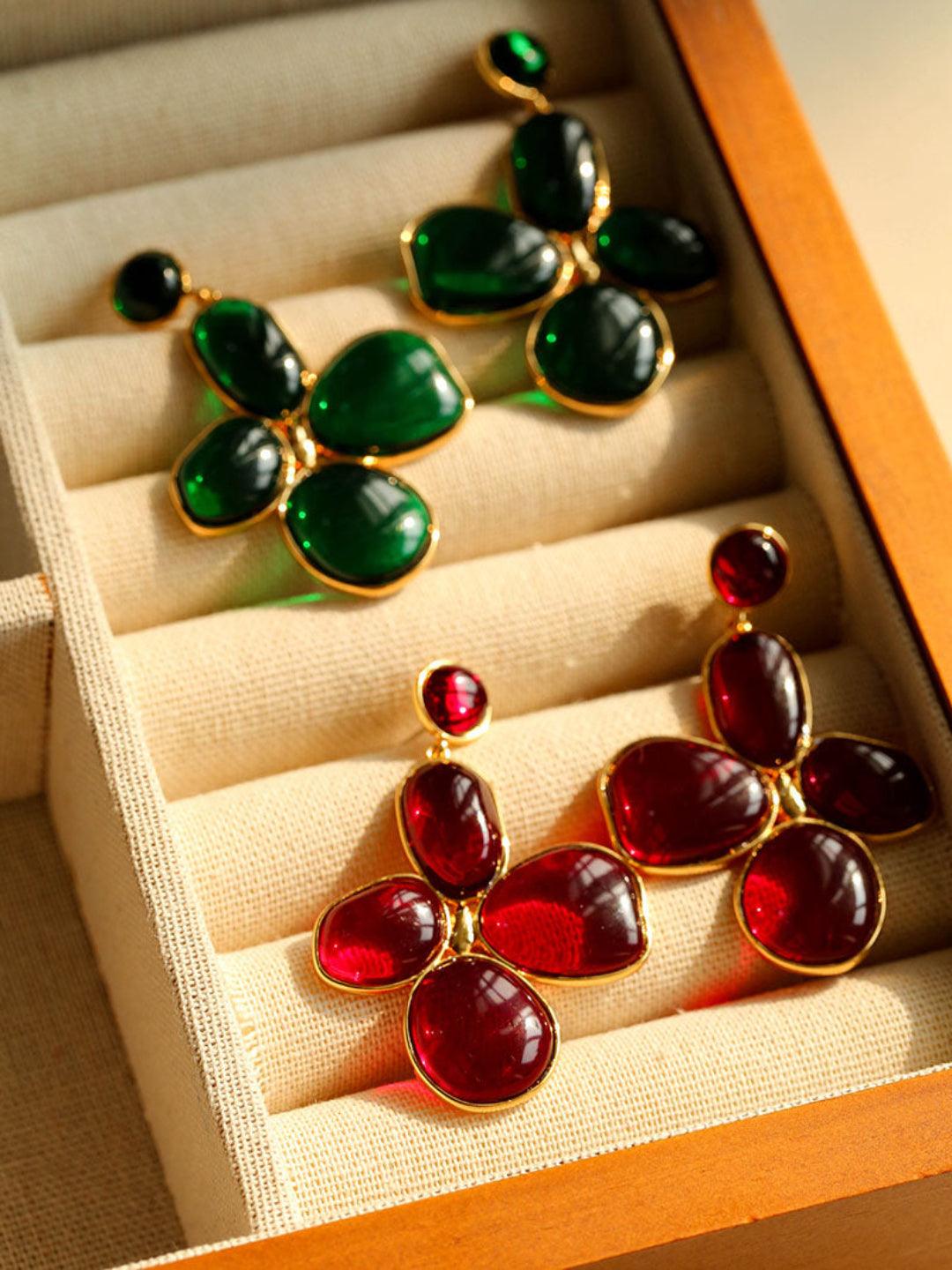 Red and Green Glazed Lilac Earrings - Gembea Jewelry
