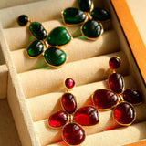 Red and Green Glazed Lilac Earrings - Gembea Jewelry