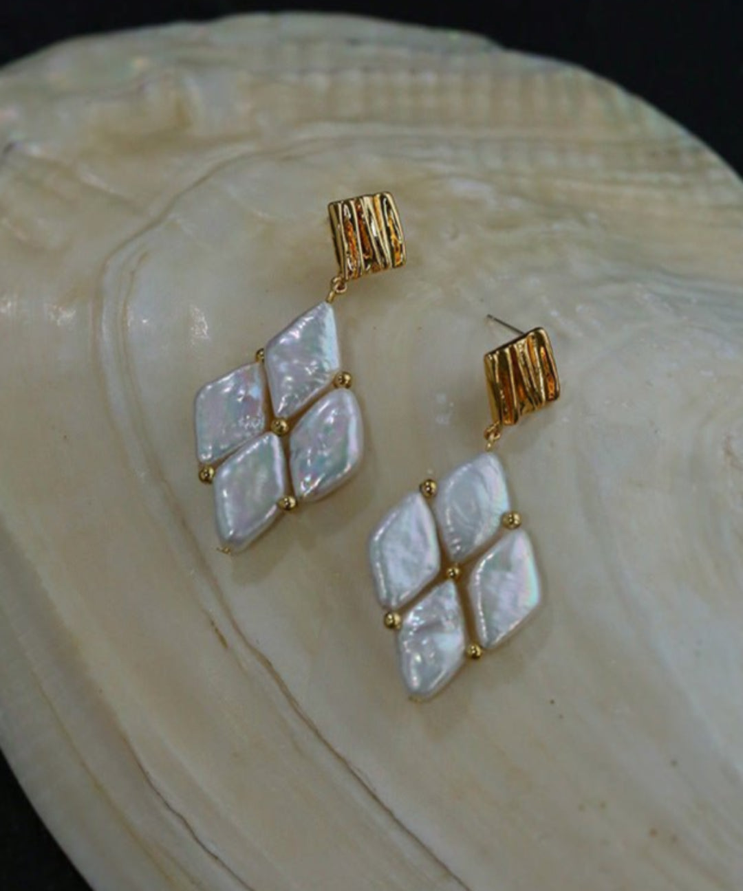 Rhombus Baroque Pearl Drop Earrings gembea jewelry