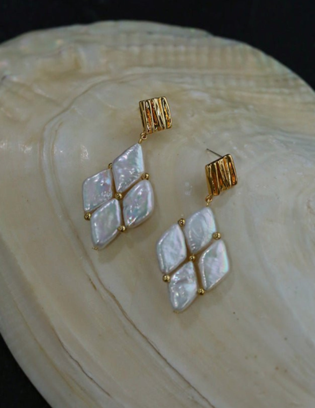 Rhombus Baroque Pearl Drop Earrings gembea jewelry