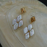 Rhombus Baroque Pearl Drop Earrings gembea jewelry