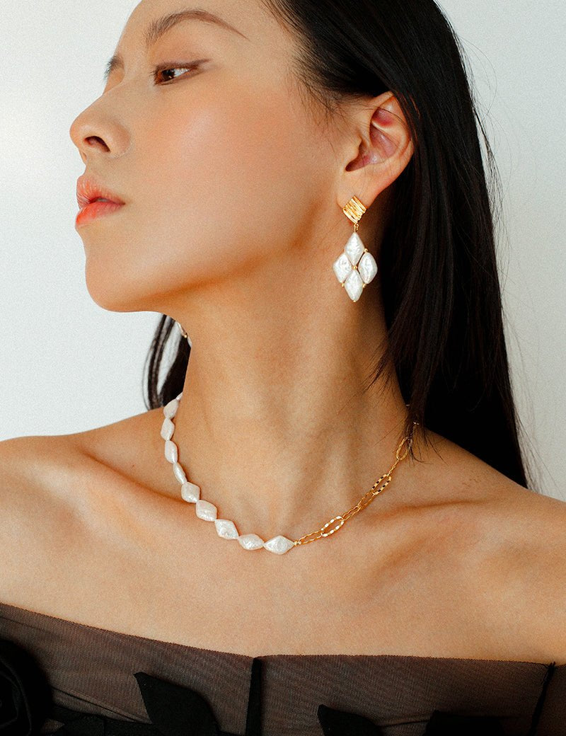 Rhombus Baroque Pearl Drop Earrings gembea jewelry