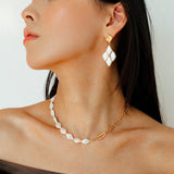 Rhombus Baroque Pearl Drop Earrings gembea jewelry