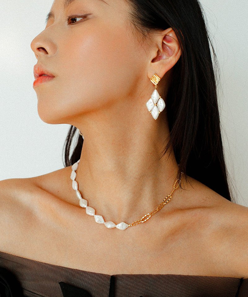 Rhombus Baroque Pearl Drop Earrings gembea jewelry