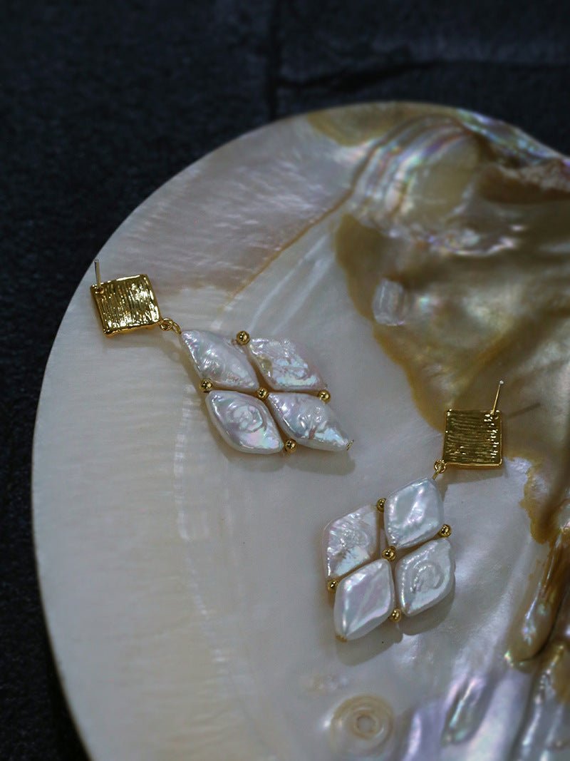 Rhombus Baroque Pearl Drop Earrings gembea jewelry